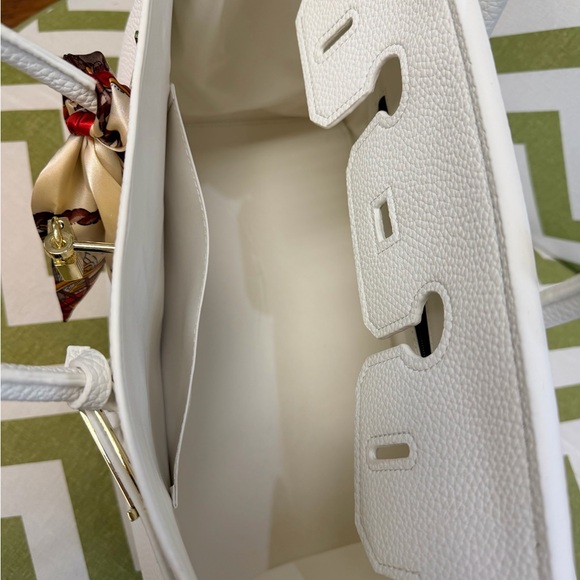 Elegant White Handbag with Scarf Accent